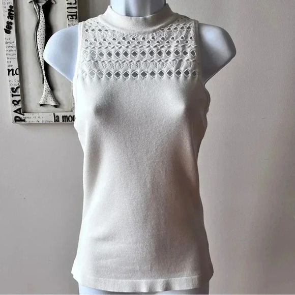 MILLY Cream Crochet Sleeveless Top Size Petite - Picture 1 of 9